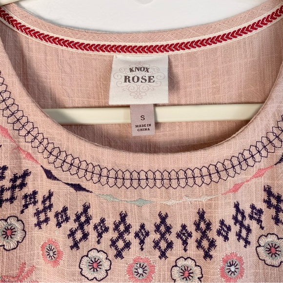 Knox Rose Embroidered Pink Babydoll A-Line Dress Small Tiered Floral Bohemian - Picture 4 of 8